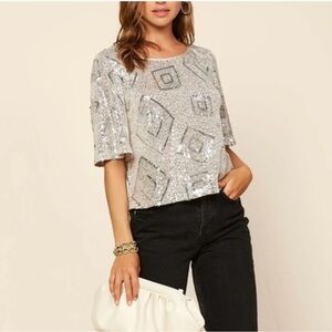 Skies are Blue sequin top neutral colors XS